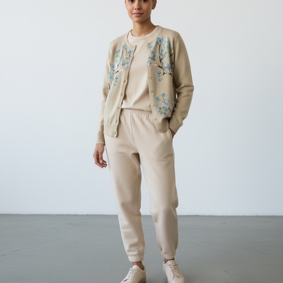 CJ Banks Sage Green Beaded Sequined Tree Design Cardigan 100% Cotton Sweater 14W - Picture 8 of 10